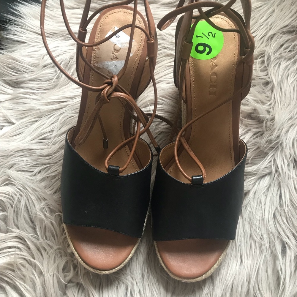 COACH Dana Espadrilles Size Black Leather - Picture 4 of 7